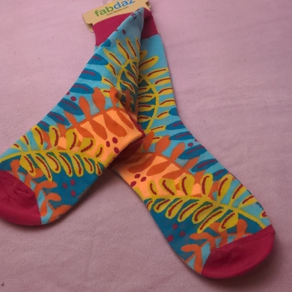 Fabdaz Blue and Orange Plant Print Grow Your Own Way Socks size 5-10